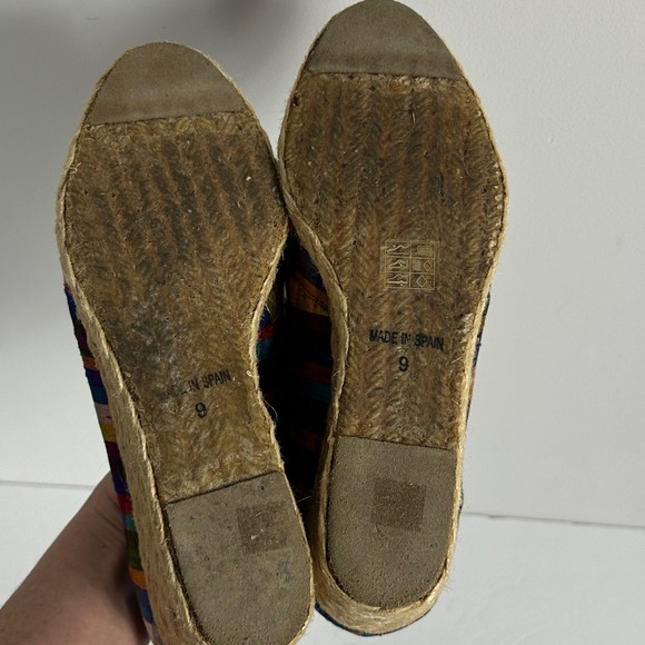 Ralph Lauren Espadrille Wedge Silk Shantung Plaid Peep Toe Sandals Womens Size 9 - Picture 11 of 12